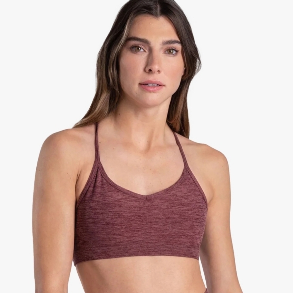 Lole "Half Moon" Women's Strappy Back Sport Bra. Pads. Heathered Burgundy. M. - Picture 2 of 8